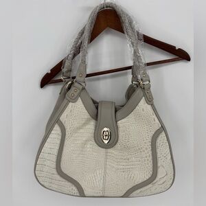 Madi Claire Tami Croco Embossed Leather Handbag in Glacier Grey